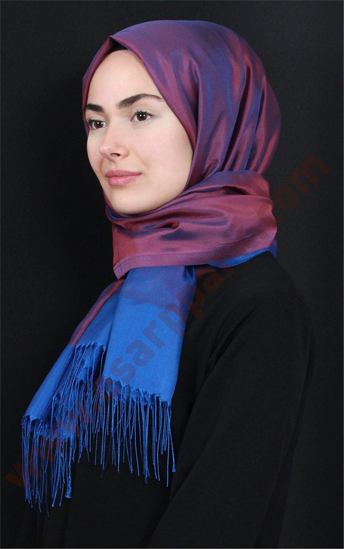 Prenses Tül Şal 2808-6 Mavi-Bordo