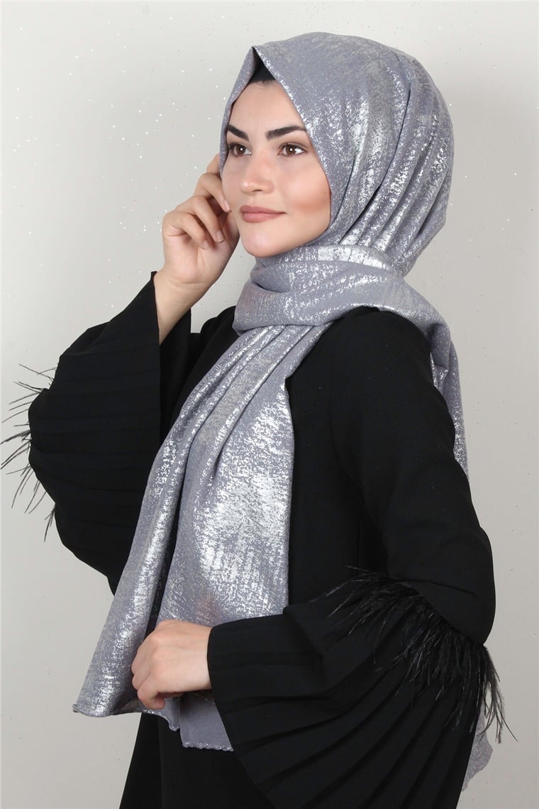Sidelya Varaklı Şal 3090-2 Koyu Gri