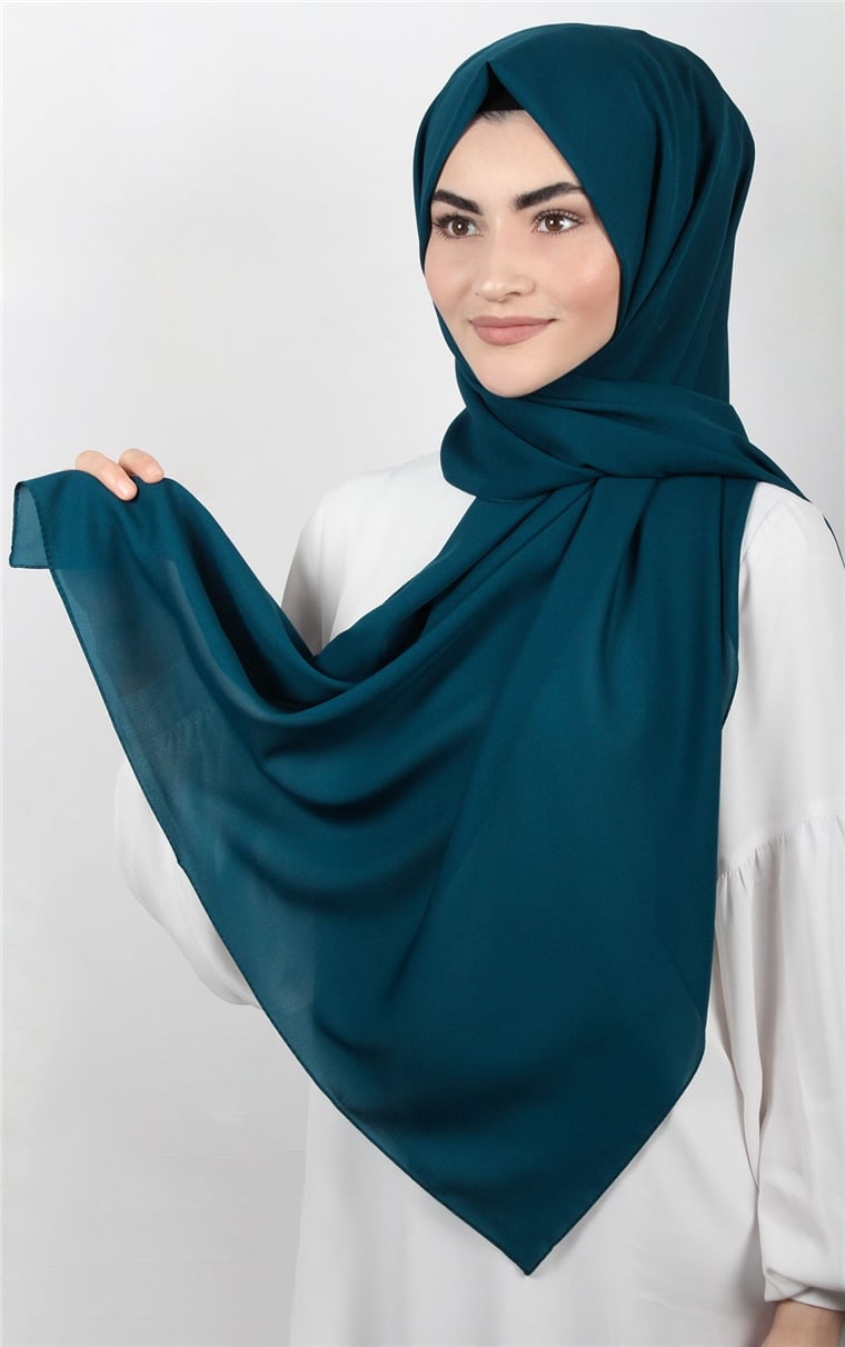 Şifon Şal Düz Renk 1293-43 Petrol Mavisi