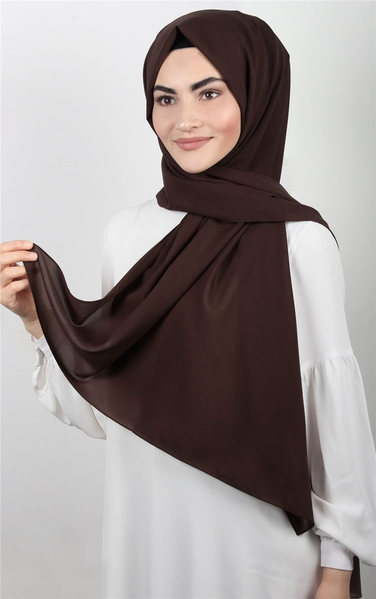 Şifon Şal Düz Renk 1293-46 Acı Kahve