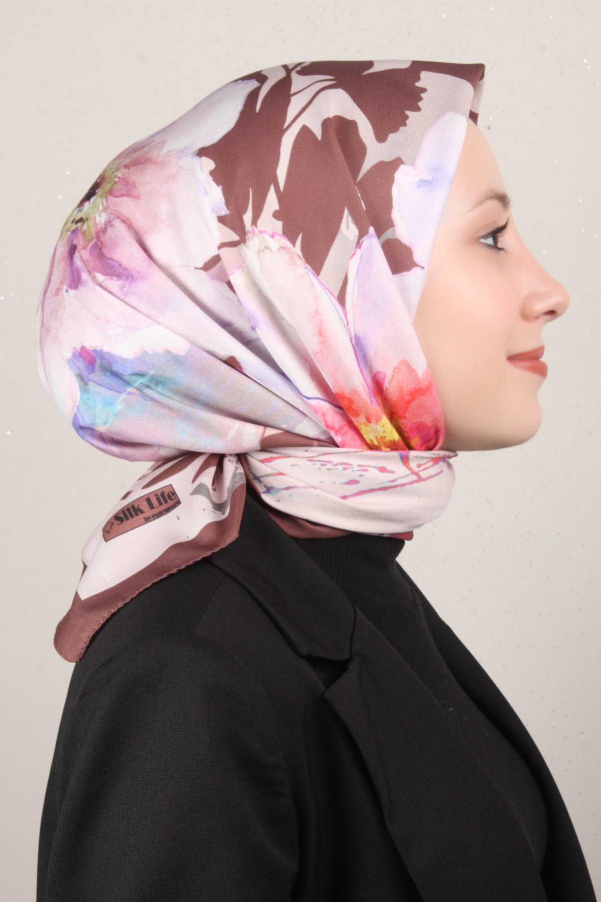 Silk Life Lotus Eşarp 4120-1 Kahverengi