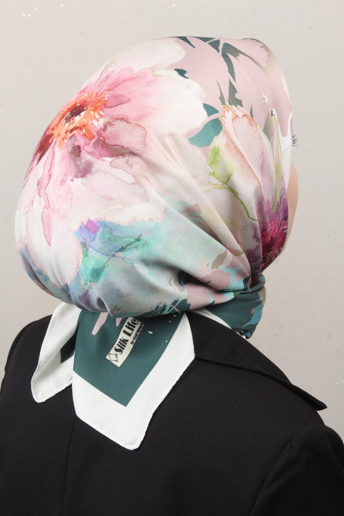 Silk Life Lotus Eşarp 4120-5 Ekru-Zümrüt