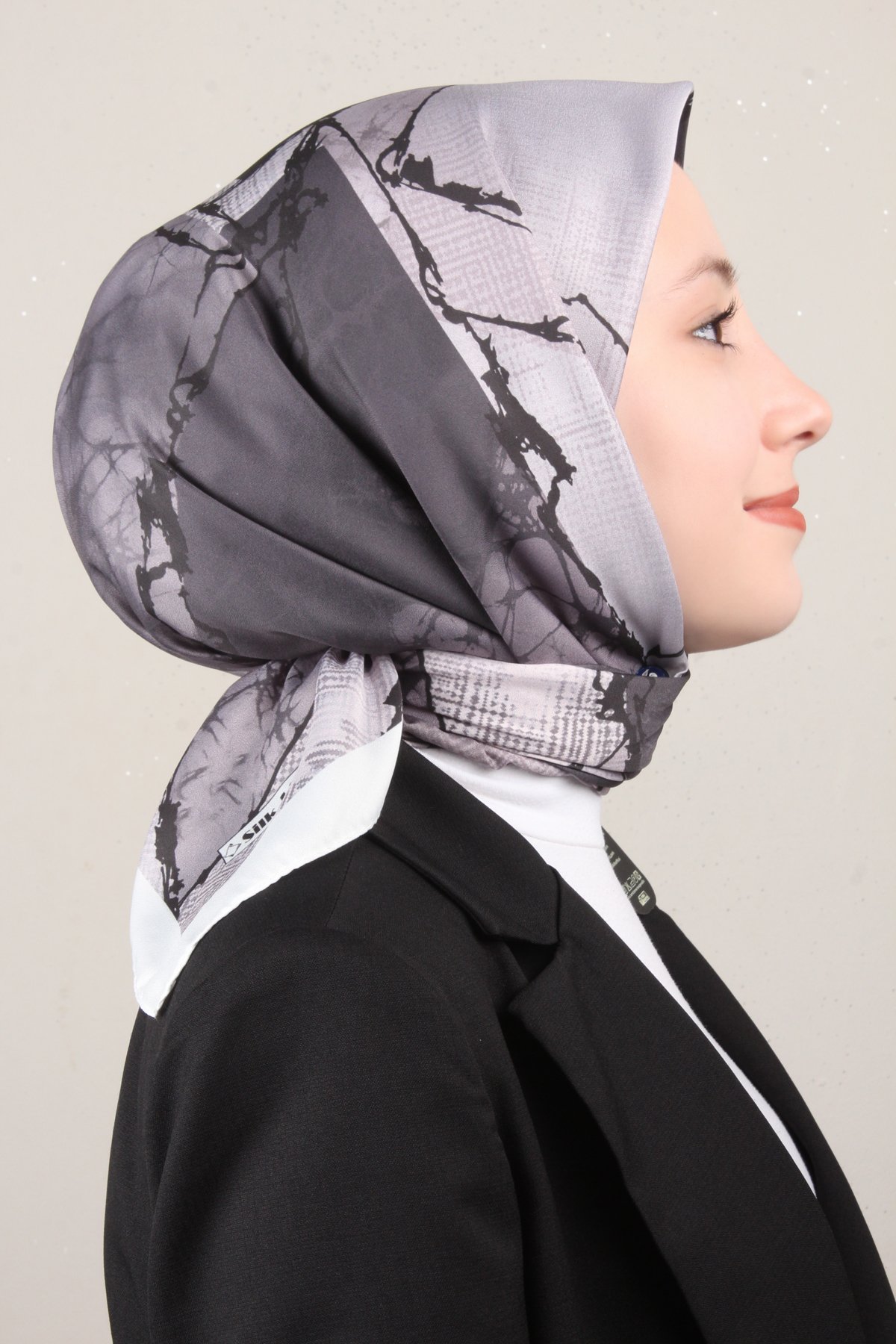 Silk Life Lotus Eşarp 4124-2 Gri-Siyah