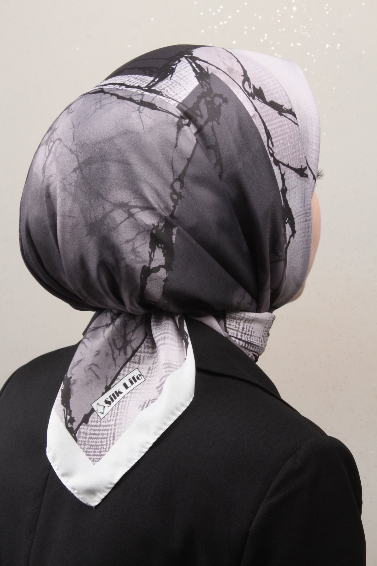 Silk Life Lotus Eşarp 4124-2 Gri-Siyah