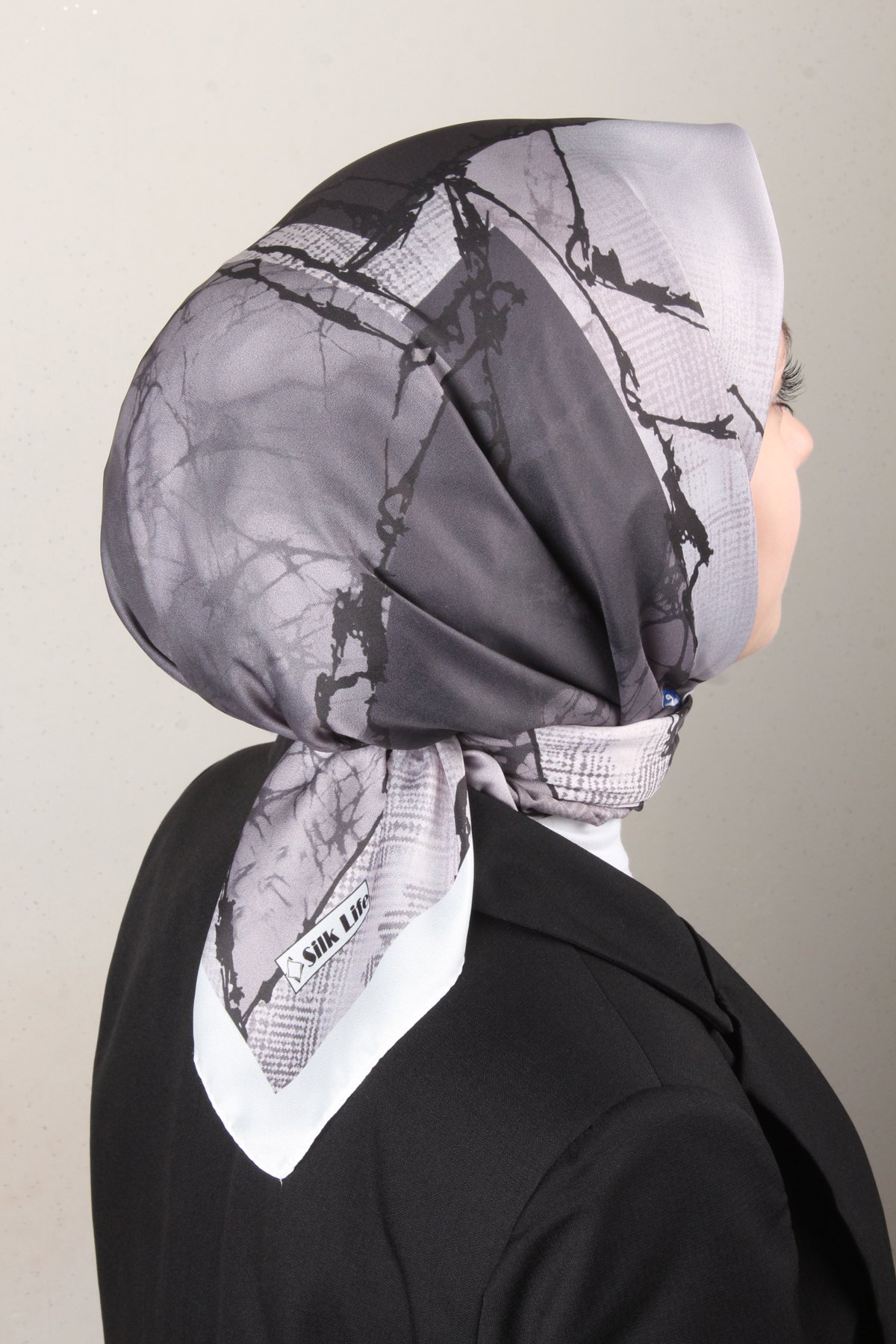 Silk Life Lotus Eşarp 4124-2 Gri-Siyah