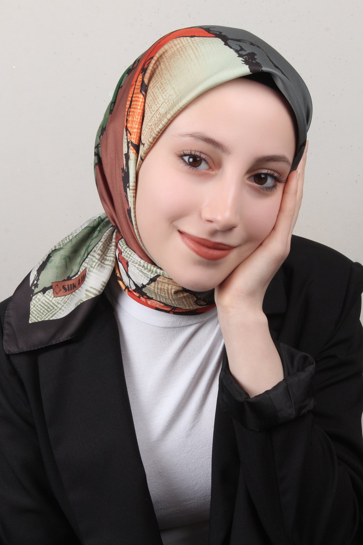 Silk Life Lotus Eşarp 4124-3 Taba-Yeşil