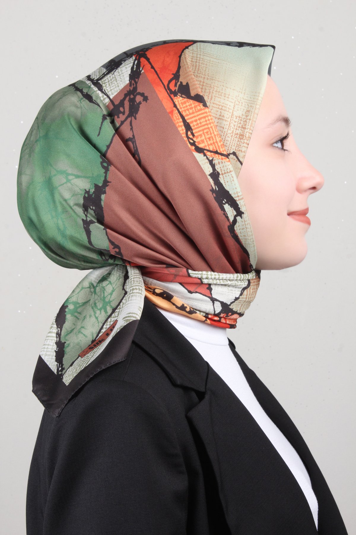 Silk Life Lotus Eşarp 4124-3 Taba-Yeşil