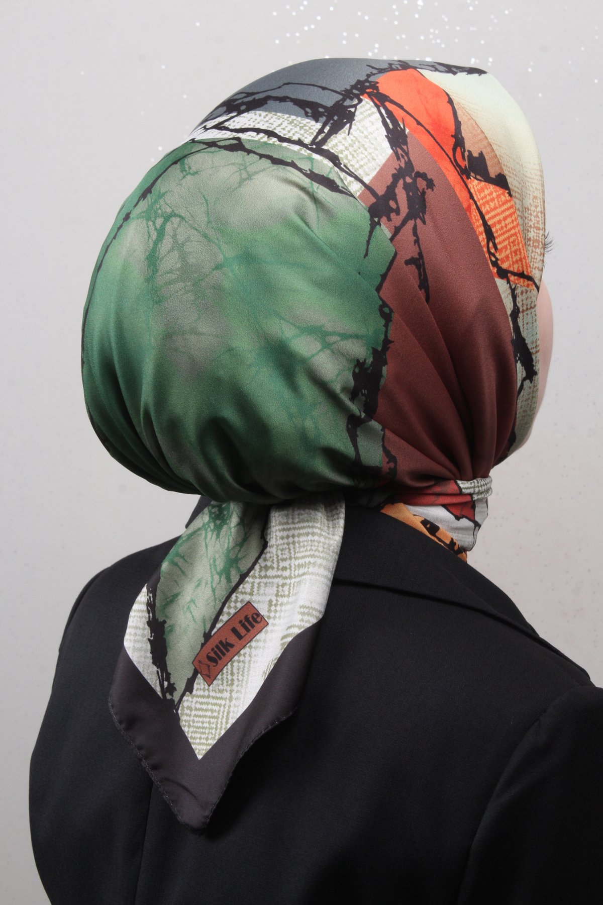 Silk Life Lotus Eşarp 4124-3 Taba-Yeşil