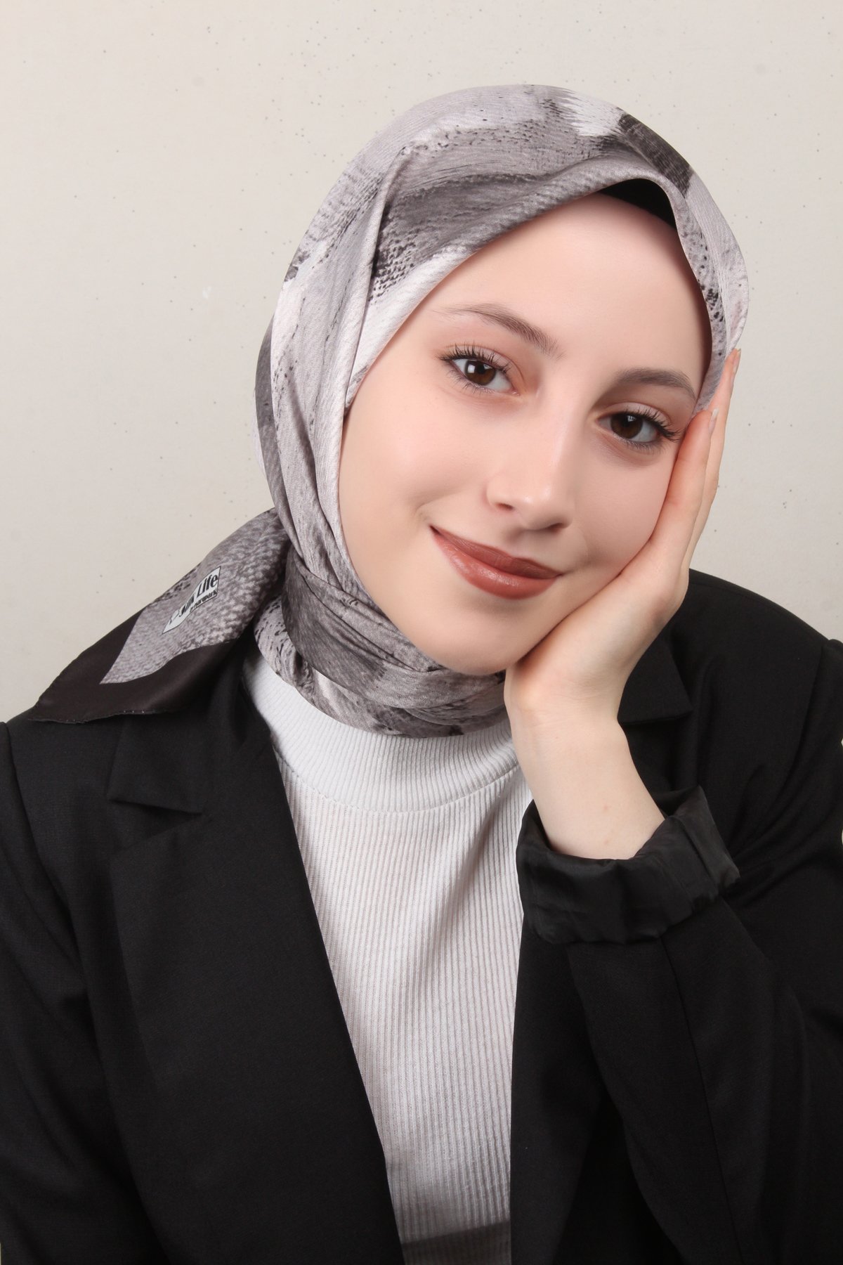 Silk Life Lotus Eşarp 4125-7 Siyah-Gri