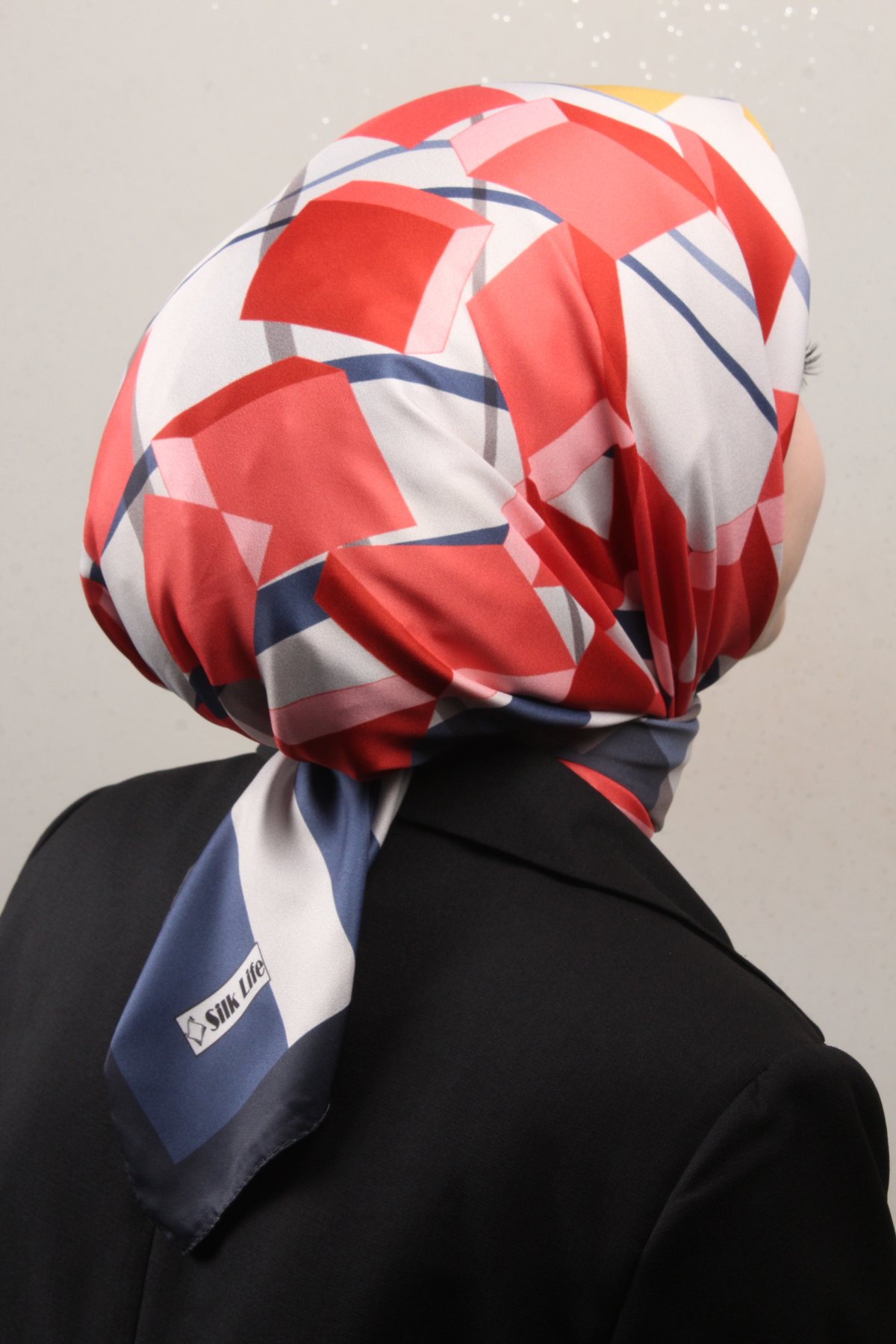 Silk Life Lotus Eşarp 4126-2 Lacivert-Kırmızı