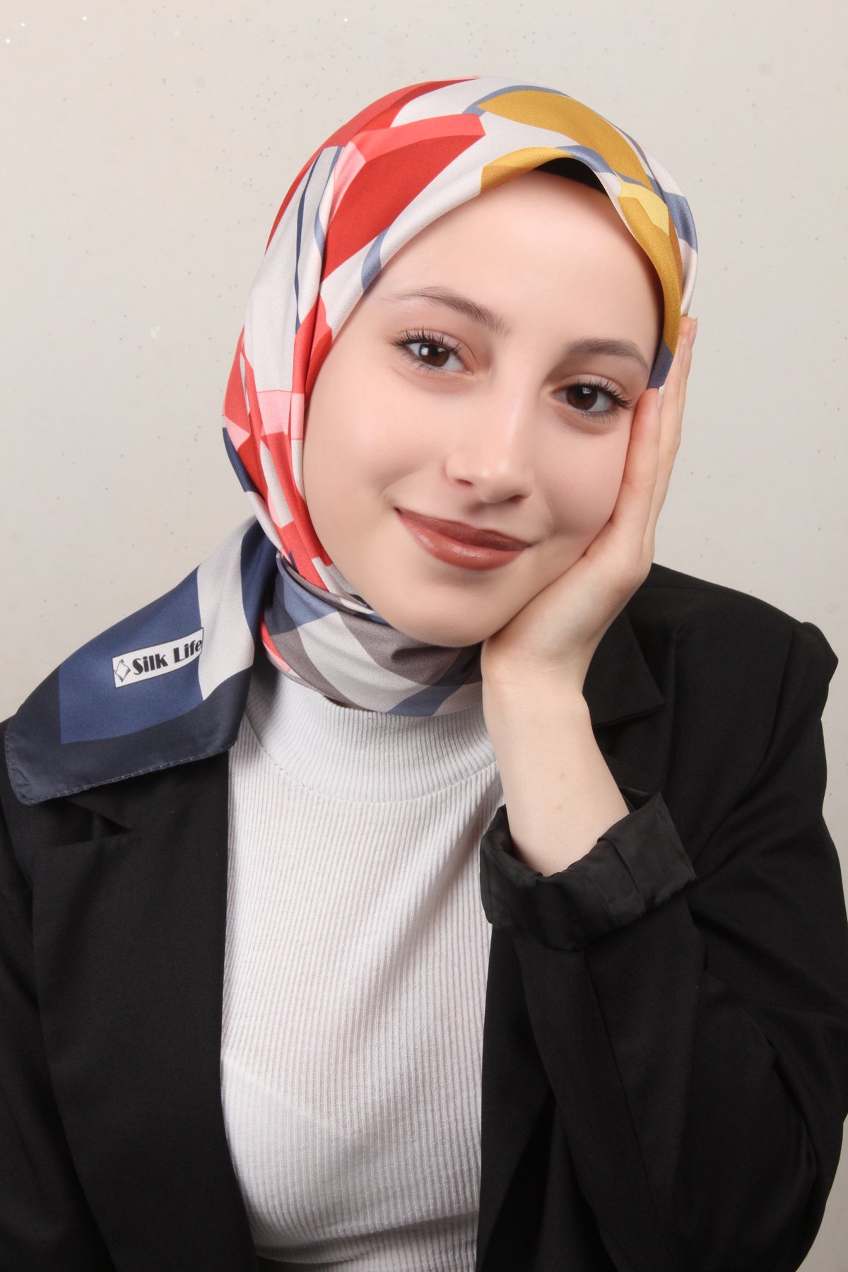 Silk Life Lotus Eşarp 4126-2 Lacivert-Kırmızı