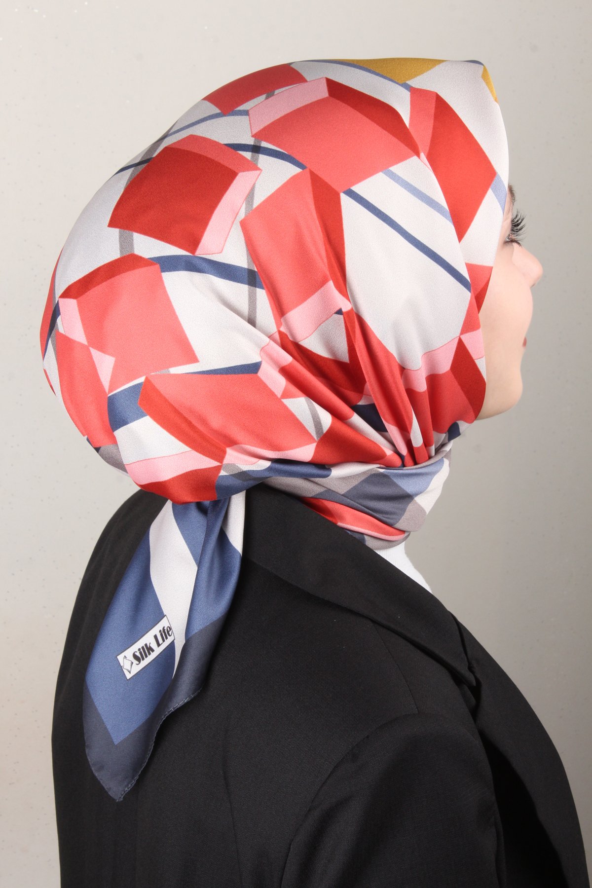 Silk Life Lotus Eşarp 4126-2 Lacivert-Kırmızı