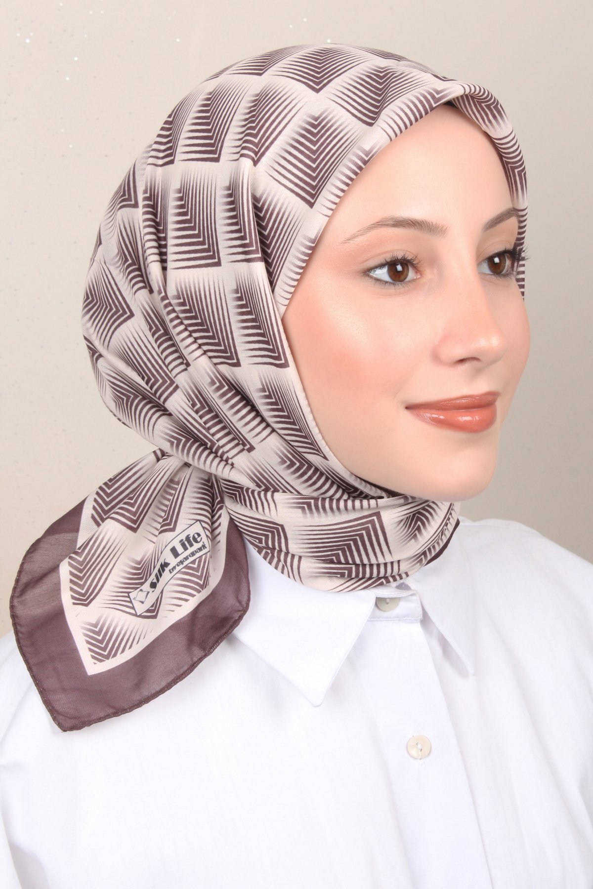 Silk Life Lotus Eşarp 4129-3 Kahve