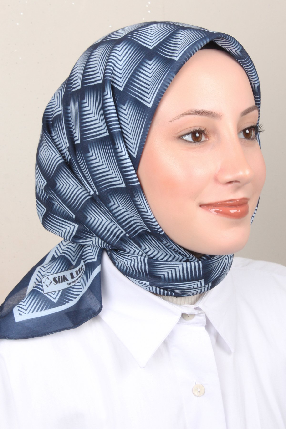 Silk Life Lotus Eşarp 4129-7 Lacivert