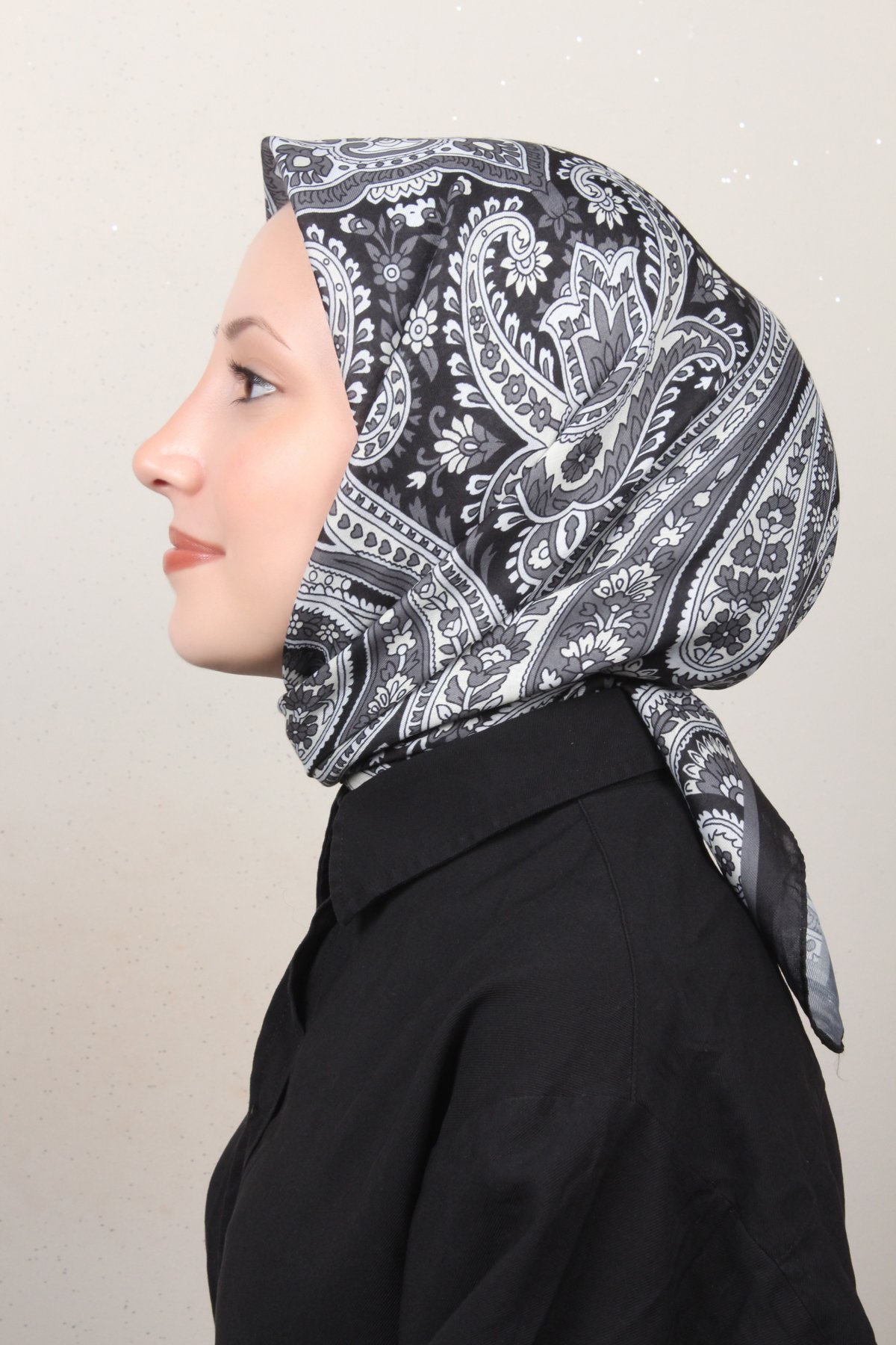 Silk Life Lotus Eşarp 4130-5 Gri Siyah