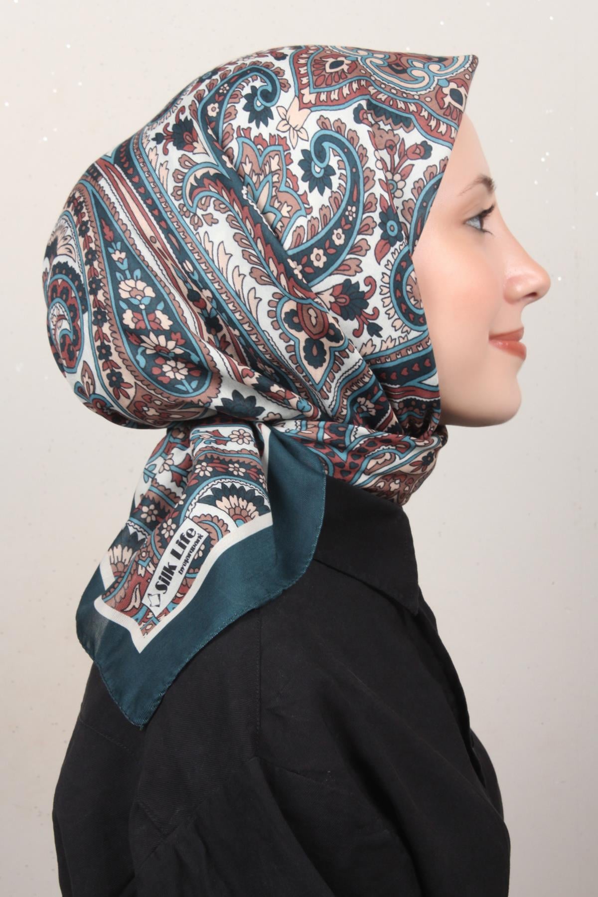 Silk Life Soft Pamuk Eşarp 4130-8 Petrol 