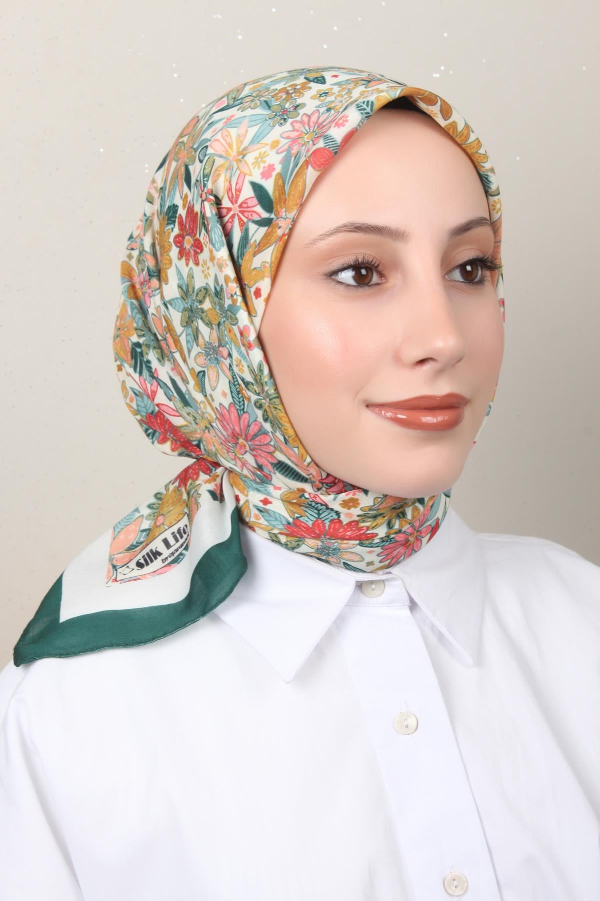 Silk Life Soft Pamuk Eşarp 4133-2 Zümrüt