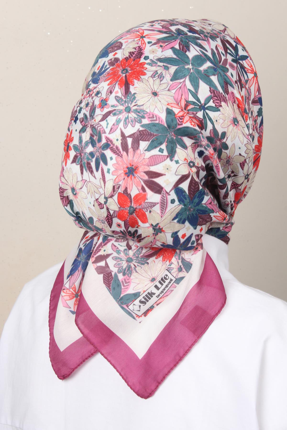 Silk Life Soft Pamuk Eşarp 4133-4 Mürdüm