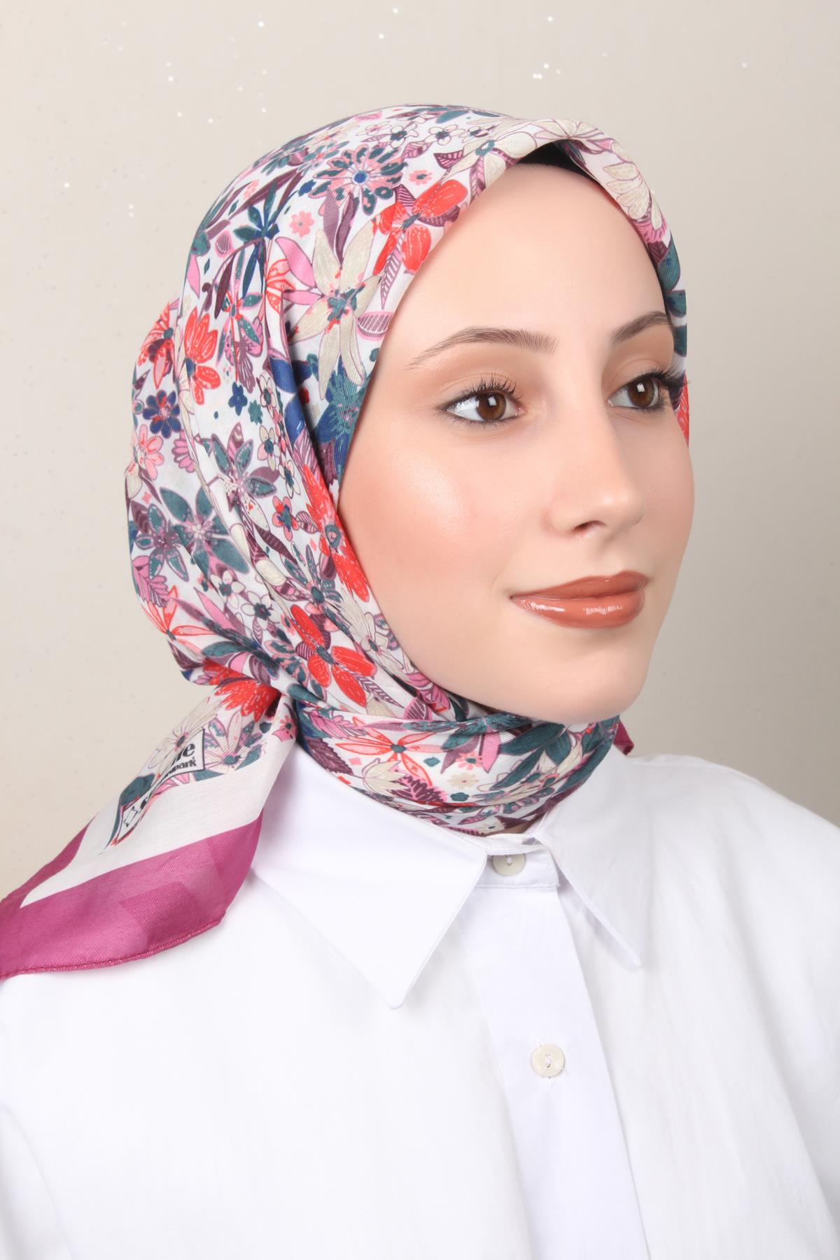 Silk Life Soft Pamuk Eşarp 4133-4 Mürdüm