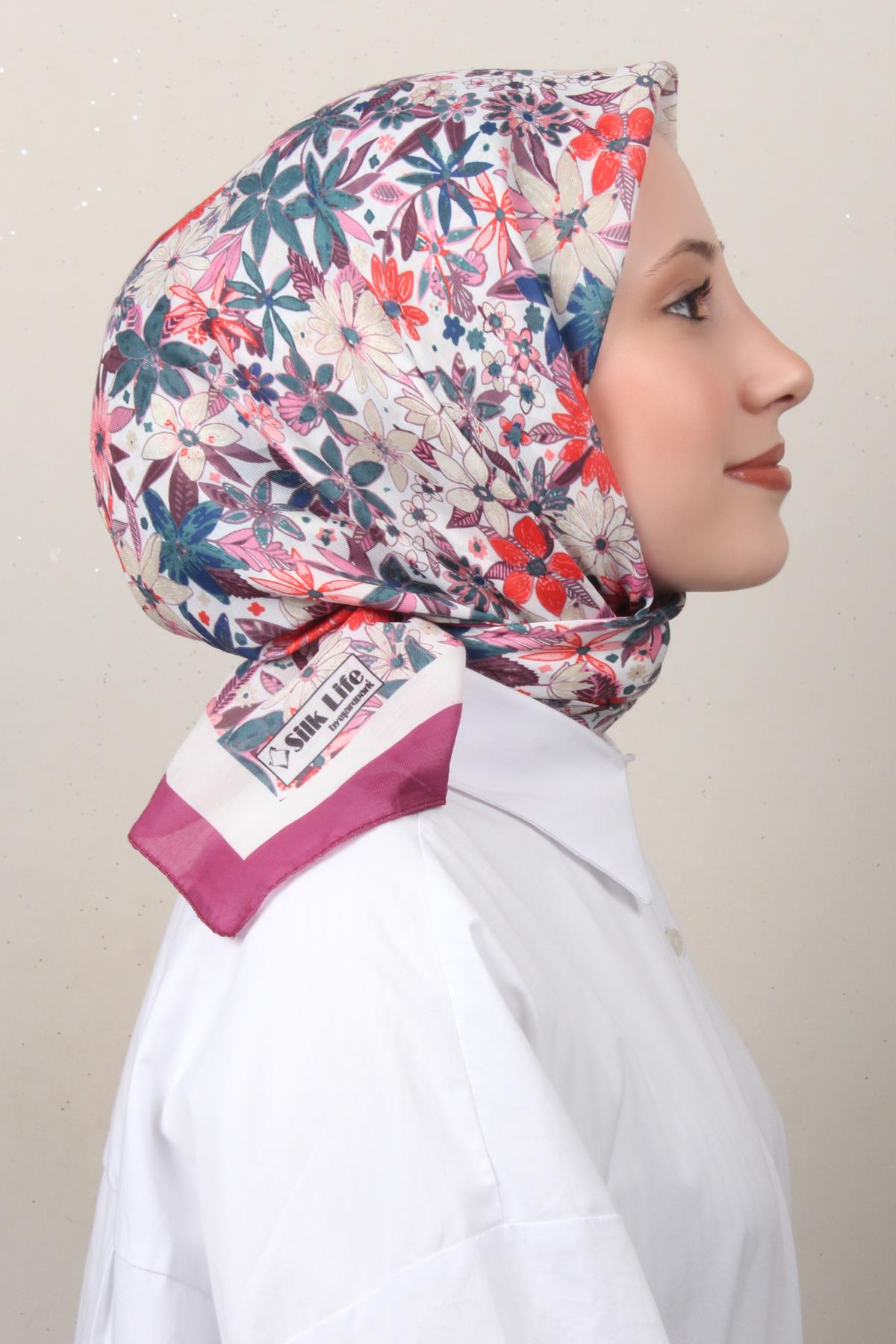 Silk Life Soft Pamuk Eşarp 4133-4 Mürdüm