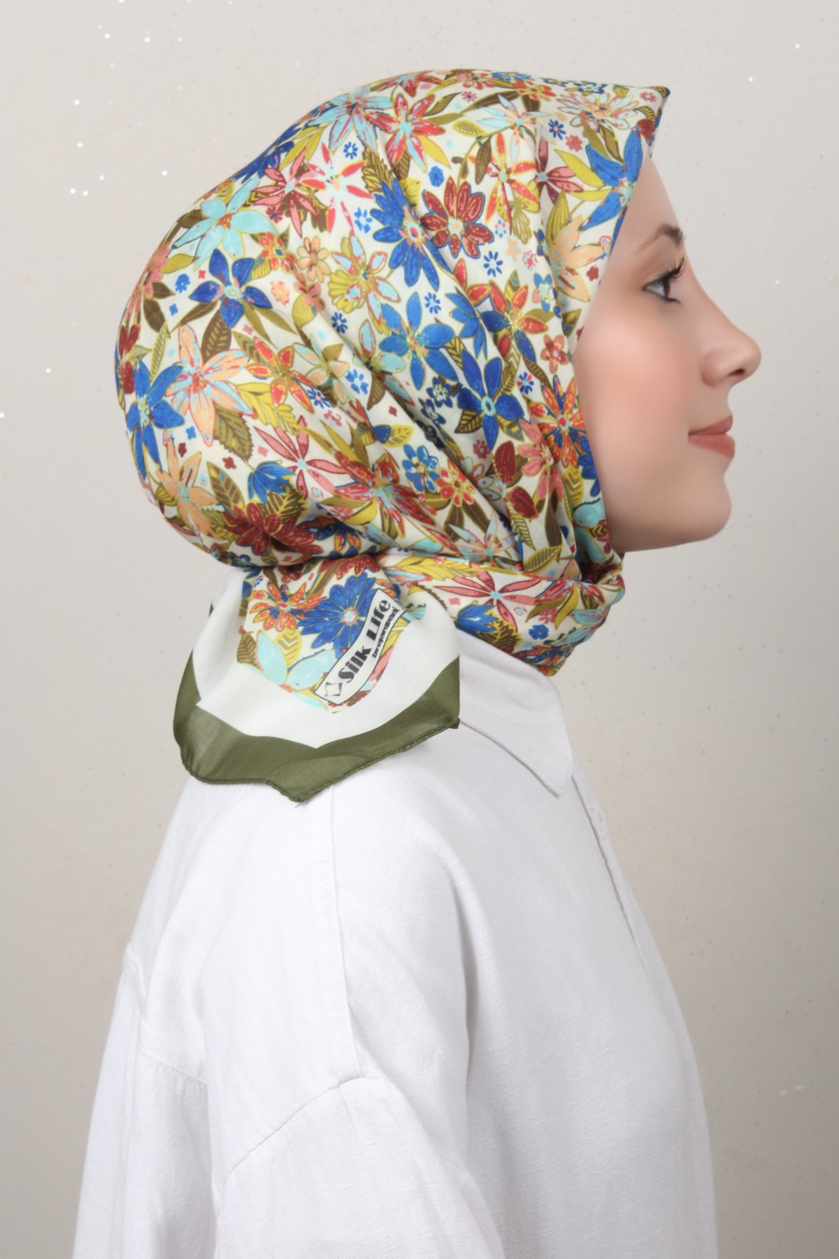 Silk Life Soft Pamuk Eşarp 4133-5 Asker Yeşili 