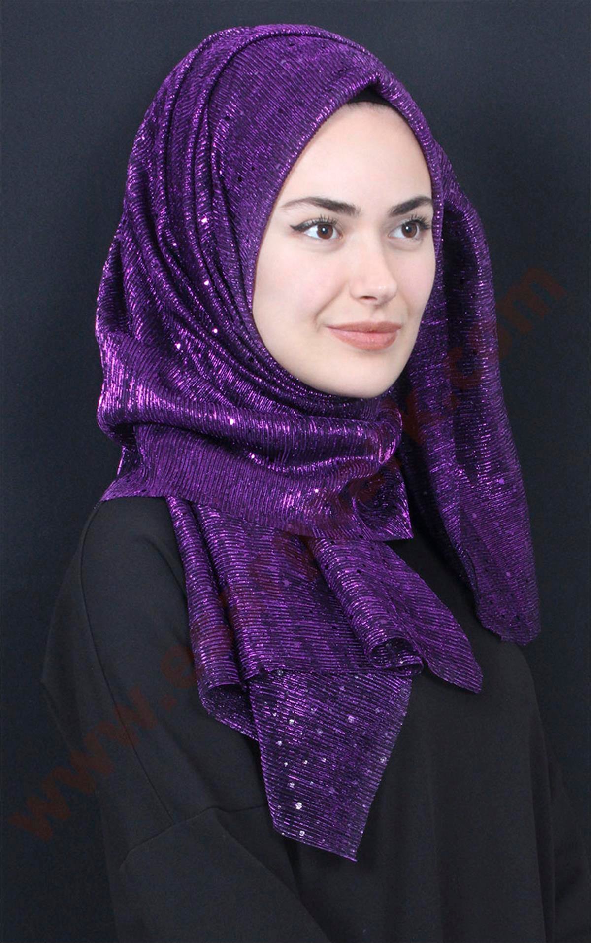 Simli Likralı Şal 608-8 Mor