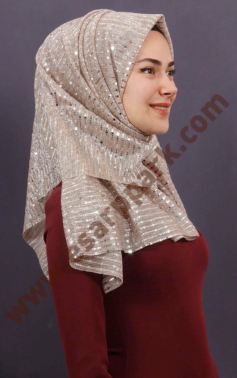 Simli Likralı Şal 608-9 Pudra