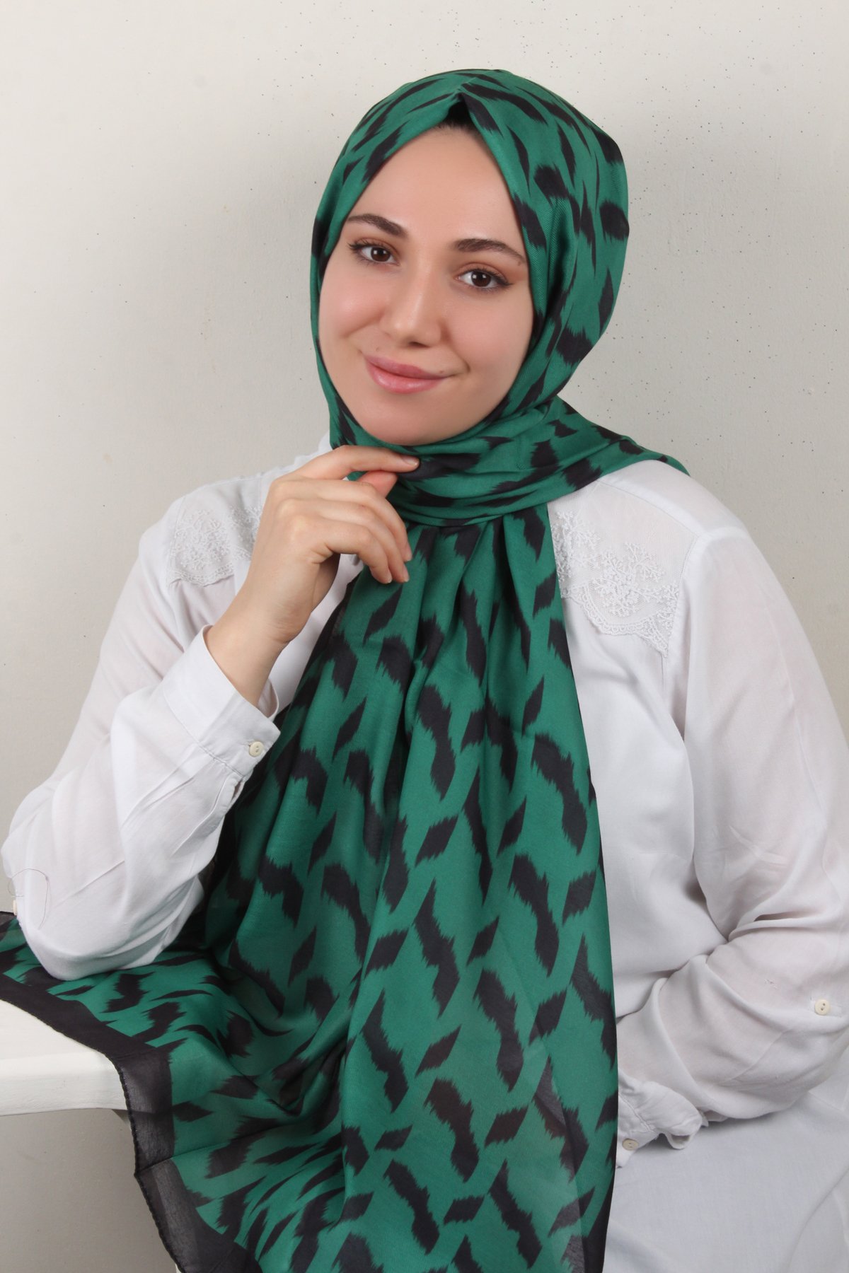 Soft Touch Şal 2776-8 Siyah-Yeşil