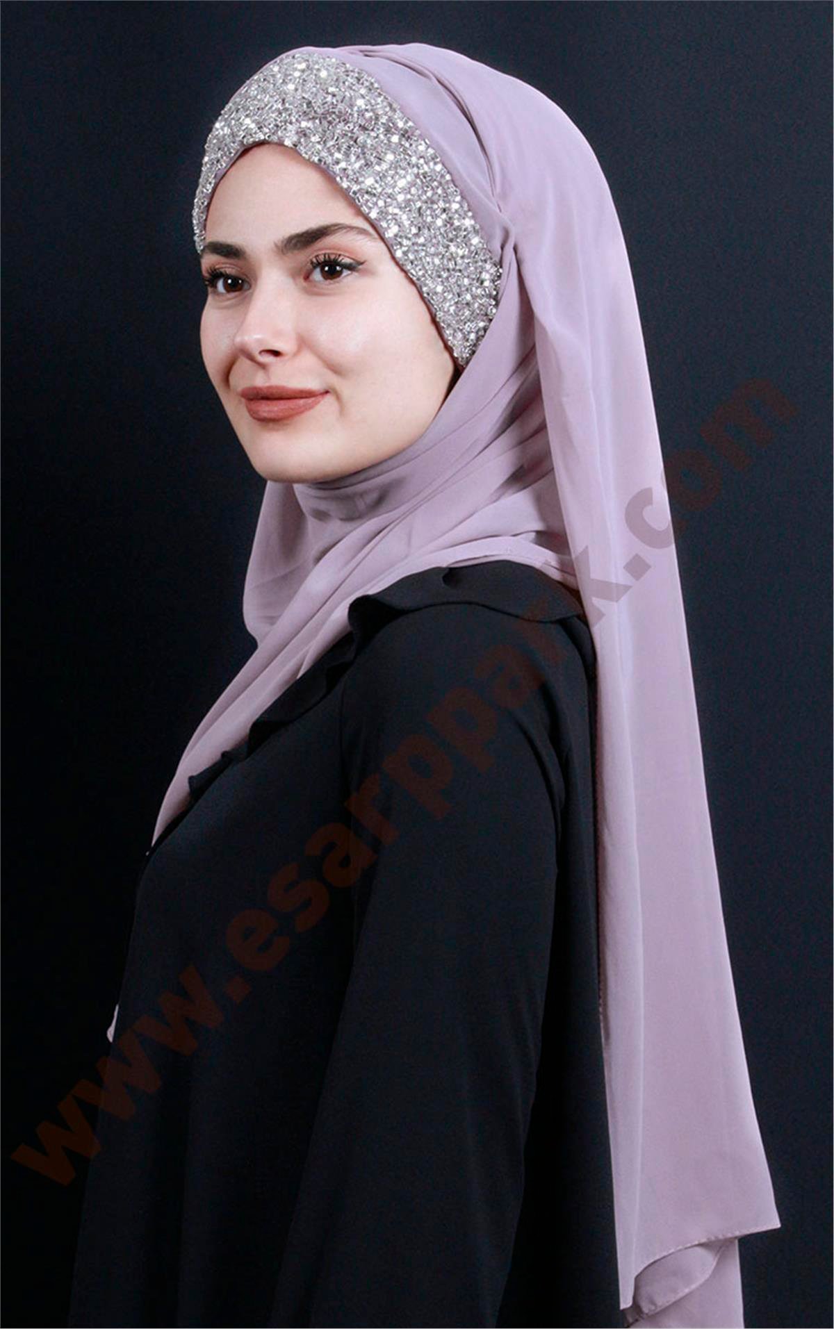 Taşlı Bone Şal 2804-2 Gül Kurusu