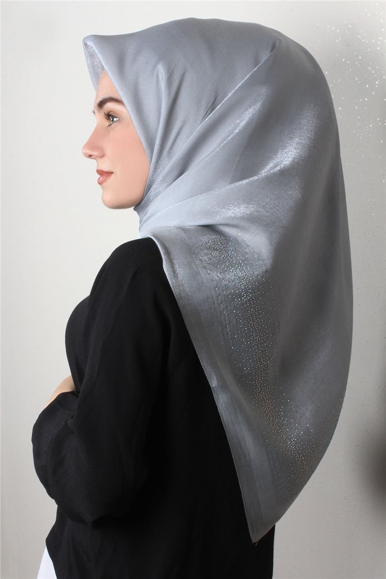Taşlı Exclusive Eşarp 6000-11 Gri 
