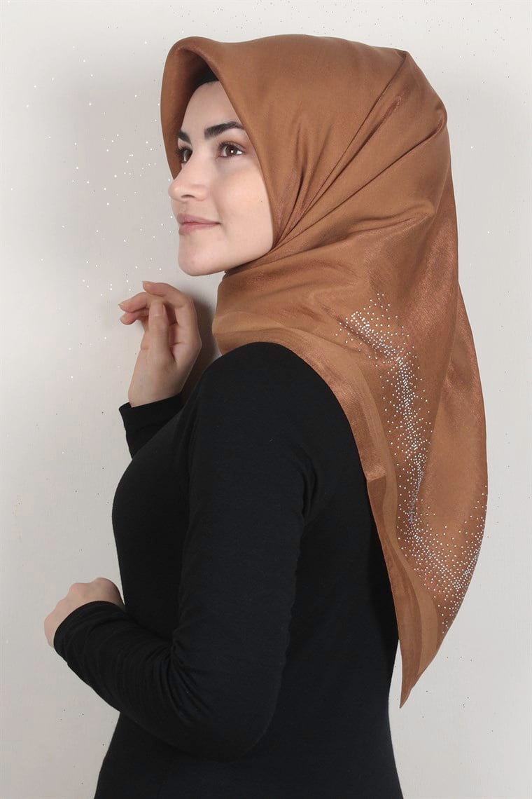 Taşlı Exclusive Eşarp 6000-28 Karamel
