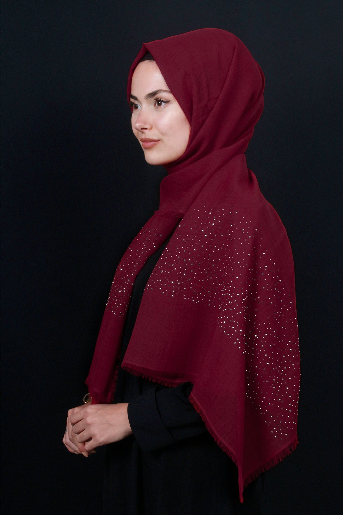 Taşlı Haiti Şal 2801-2 Bordo