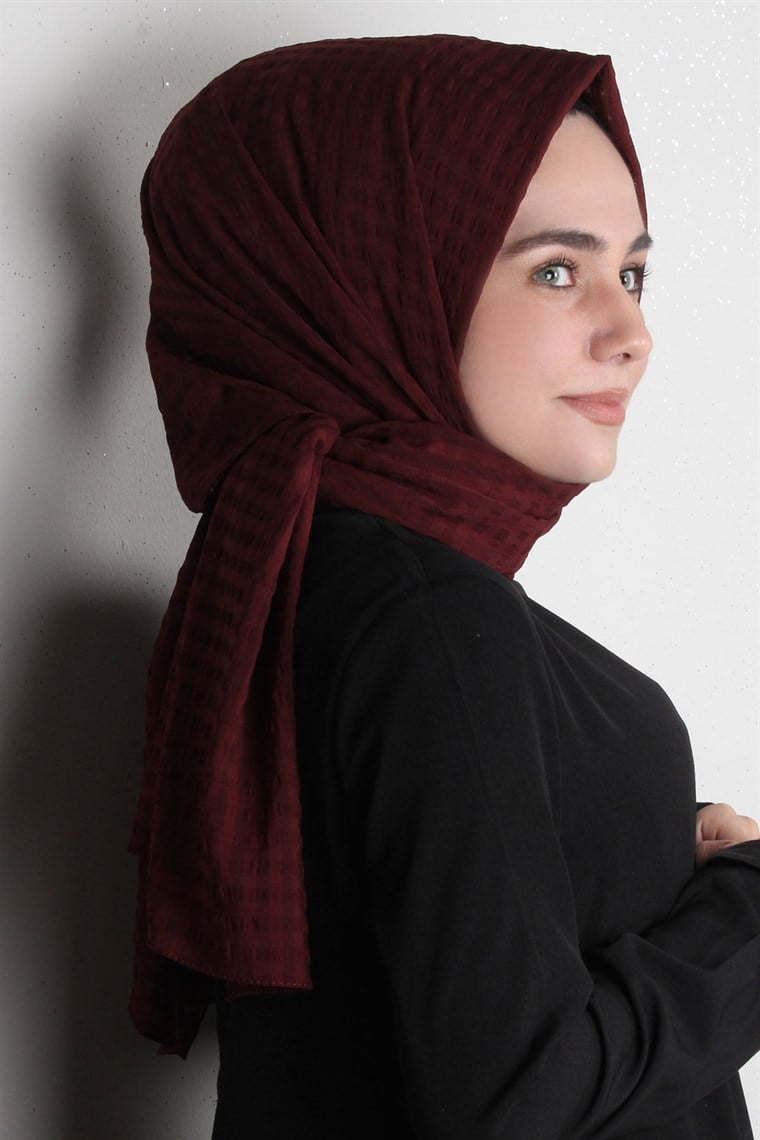 Trend Kare Desen Şal 1437-4 Bordo