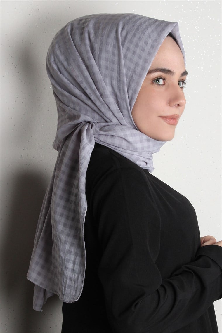 Trend Kare Desen Şal 1437-8 Gümüş