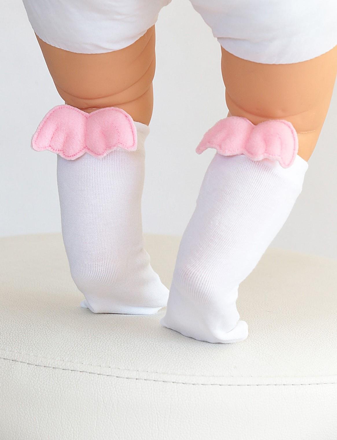 ANGEL BEBE DİZALTI ÇORAP BEYAZ-PEMBE