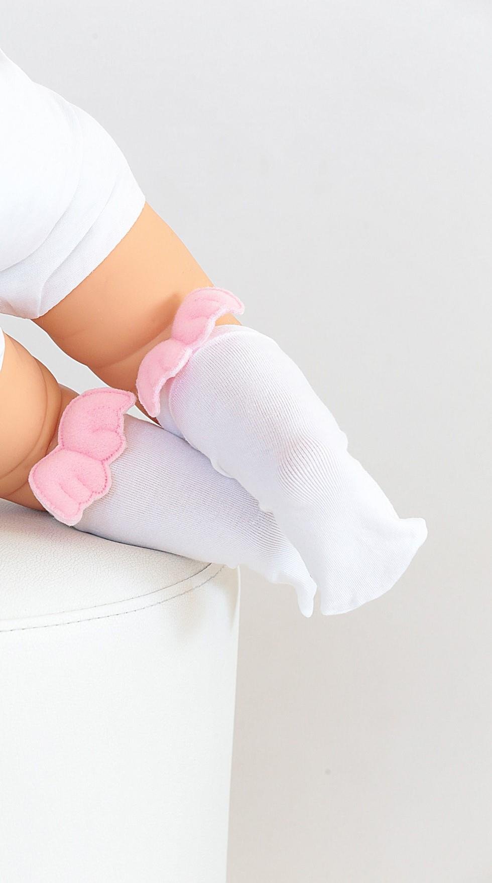 ANGEL BEBE DİZALTI ÇORAP BEYAZ-PEMBE