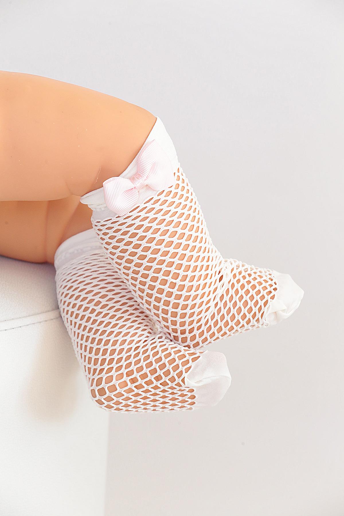Bebek Pesca File Fiyonklu Dizaltı Çorap BEYAZ