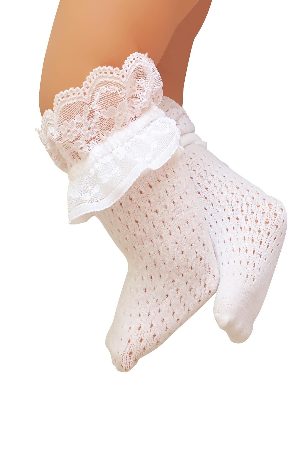 Bebek Romina File Dantelli Dizaltı Çorap BEYAZ