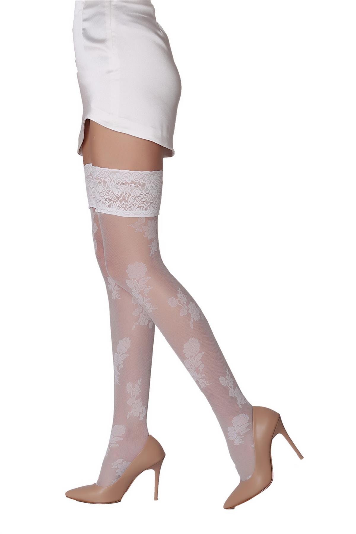 Lisa Silikonlu Dantelli Jartiyer Çorap BEYAZ