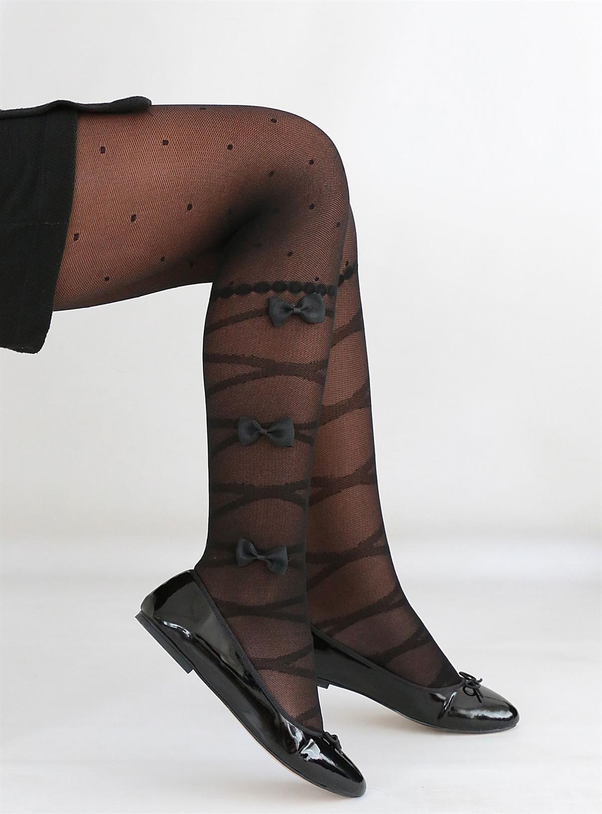 MİNE AKSESUARLI ÇOCUK KÜLOTLU ÇORAP SİYAH