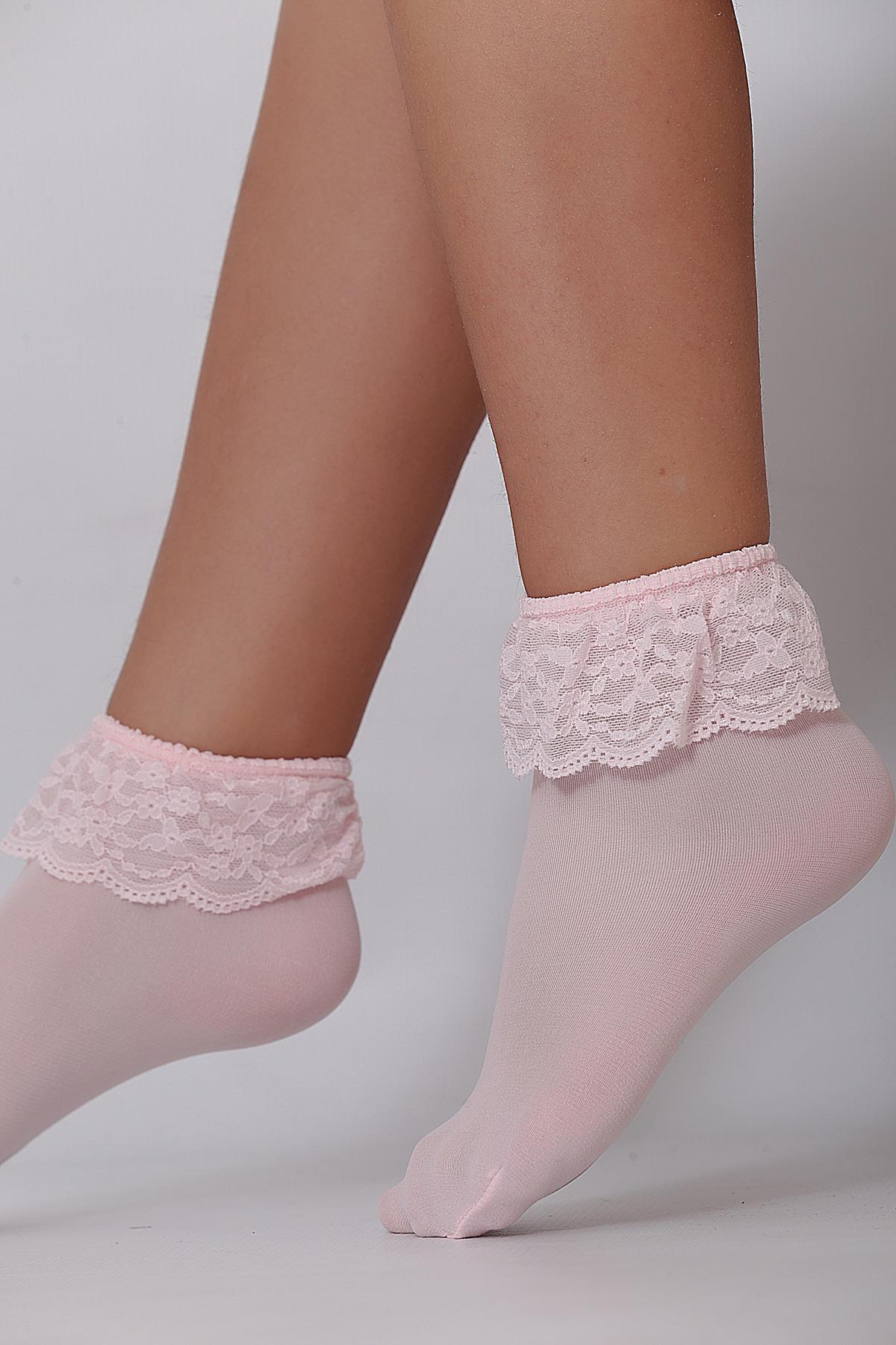 Mycro Dantelli Çocuk Soket ÇORAP PEMBE