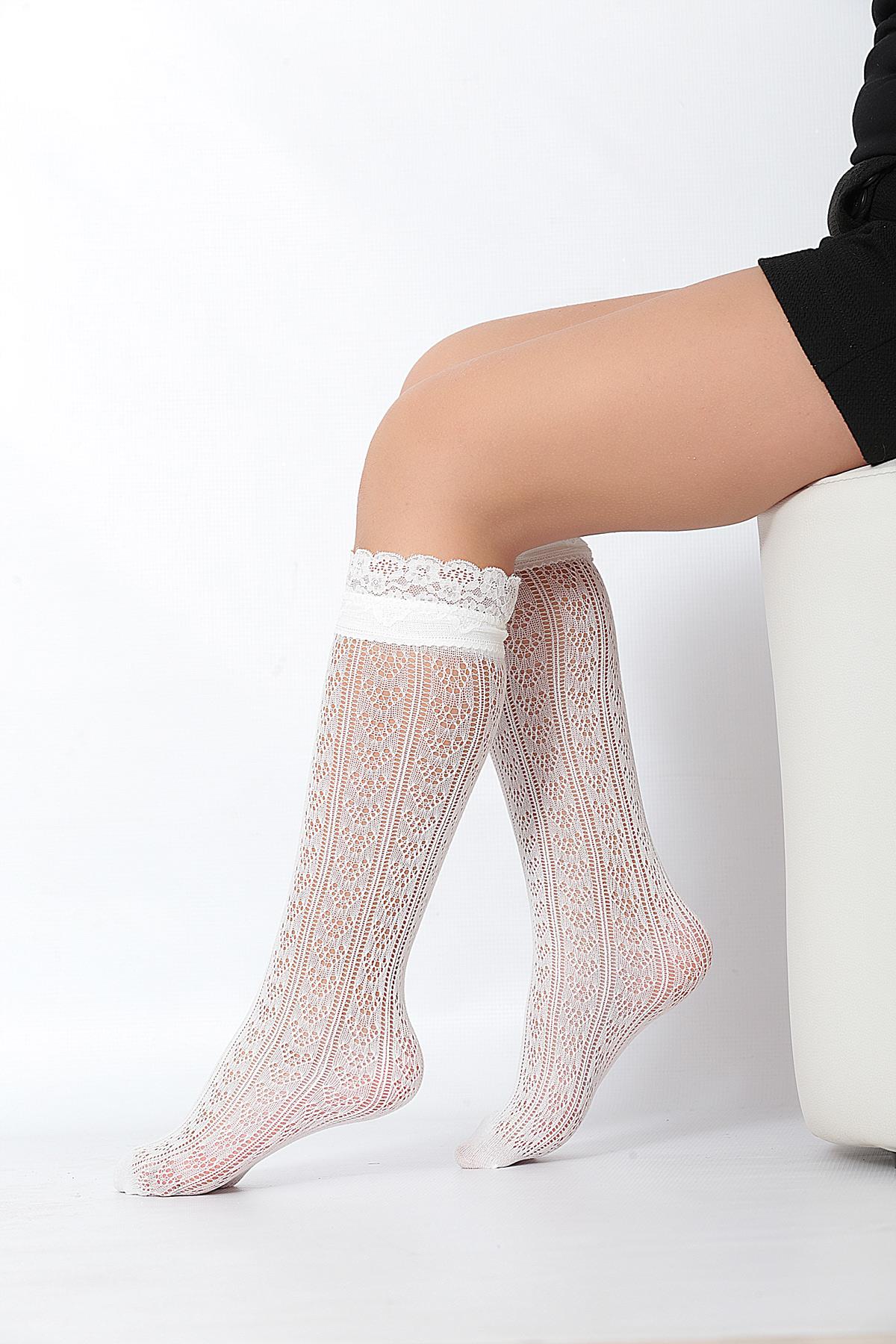 Orietta File Dantelli Çocuk Dizaltı Çorap KEMİK