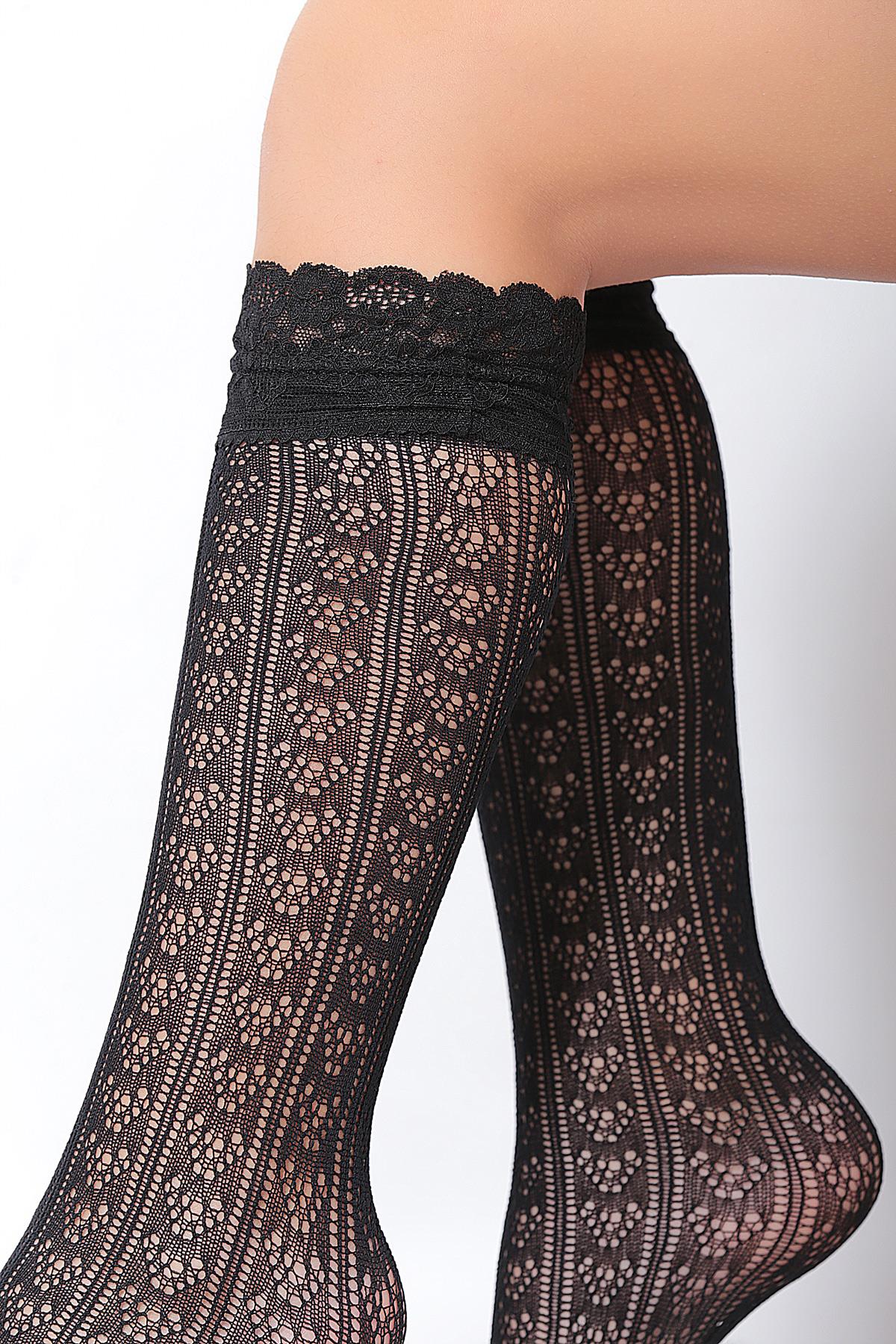 Orietta File Dantelli Çocuk Dizaltı Çorap SİYAH