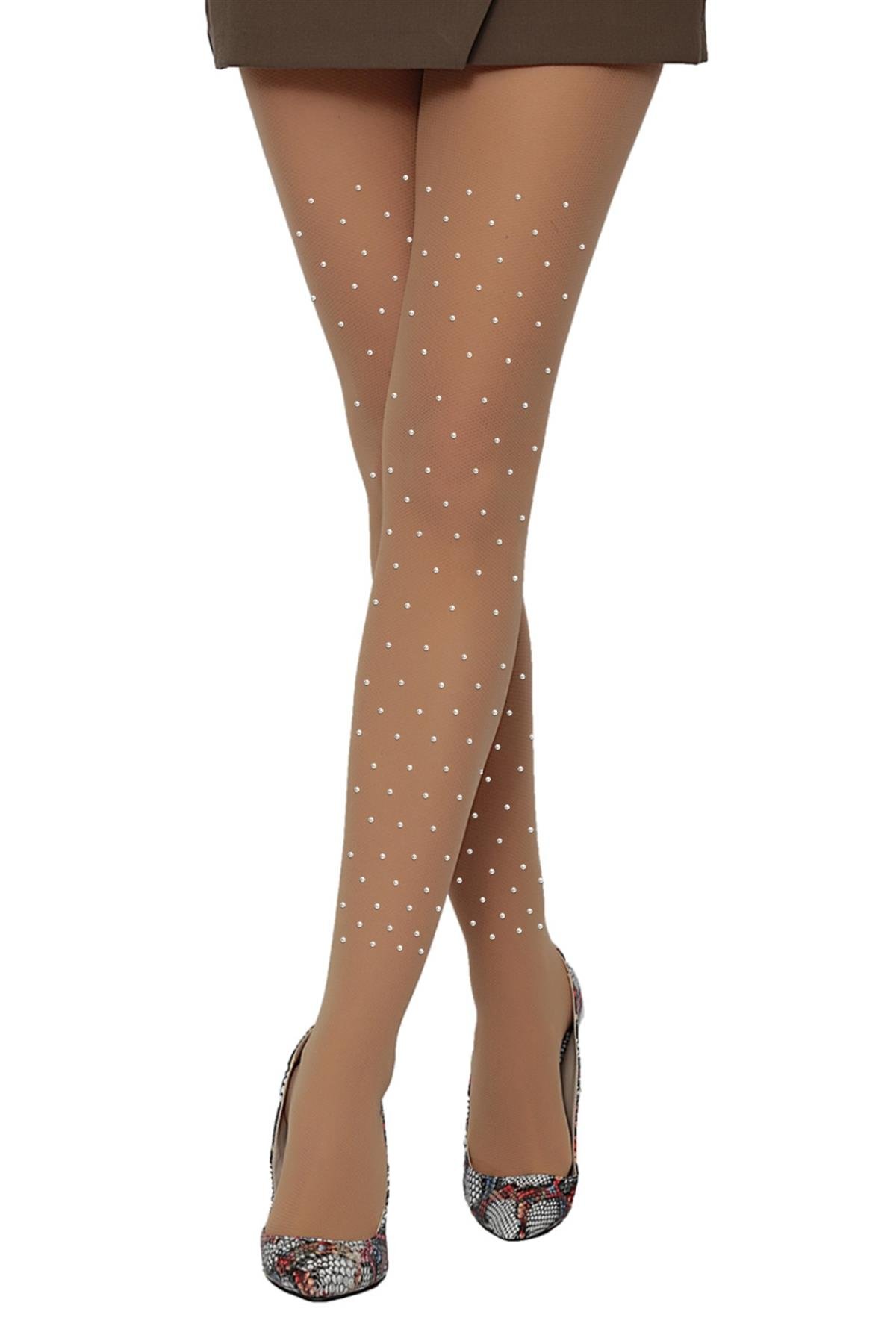 Ose Tül File Taşlı Külotlu Çorap TEN