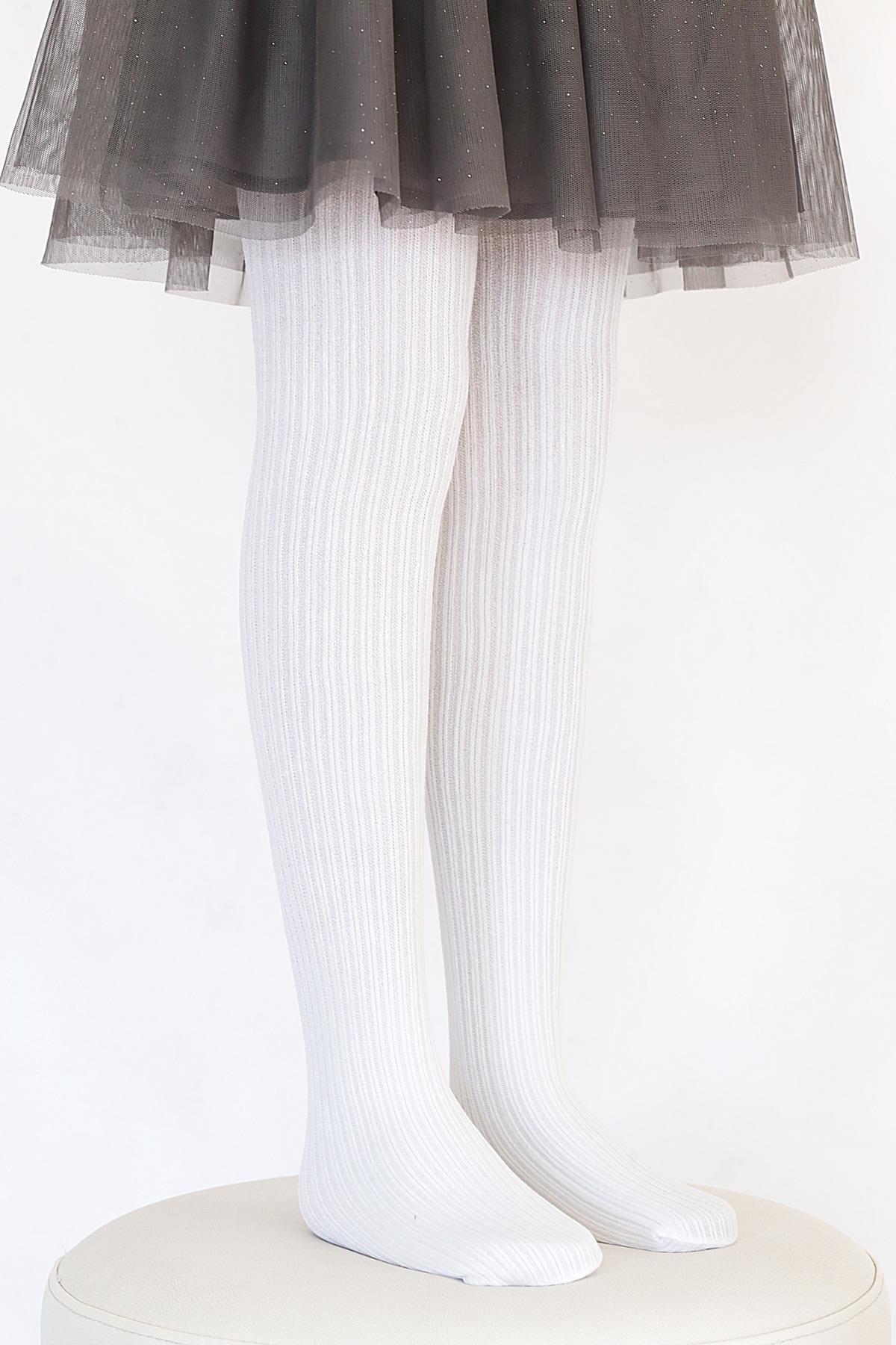 Rib Viskon Çocuk Külotlu Çorap  BEYAZ