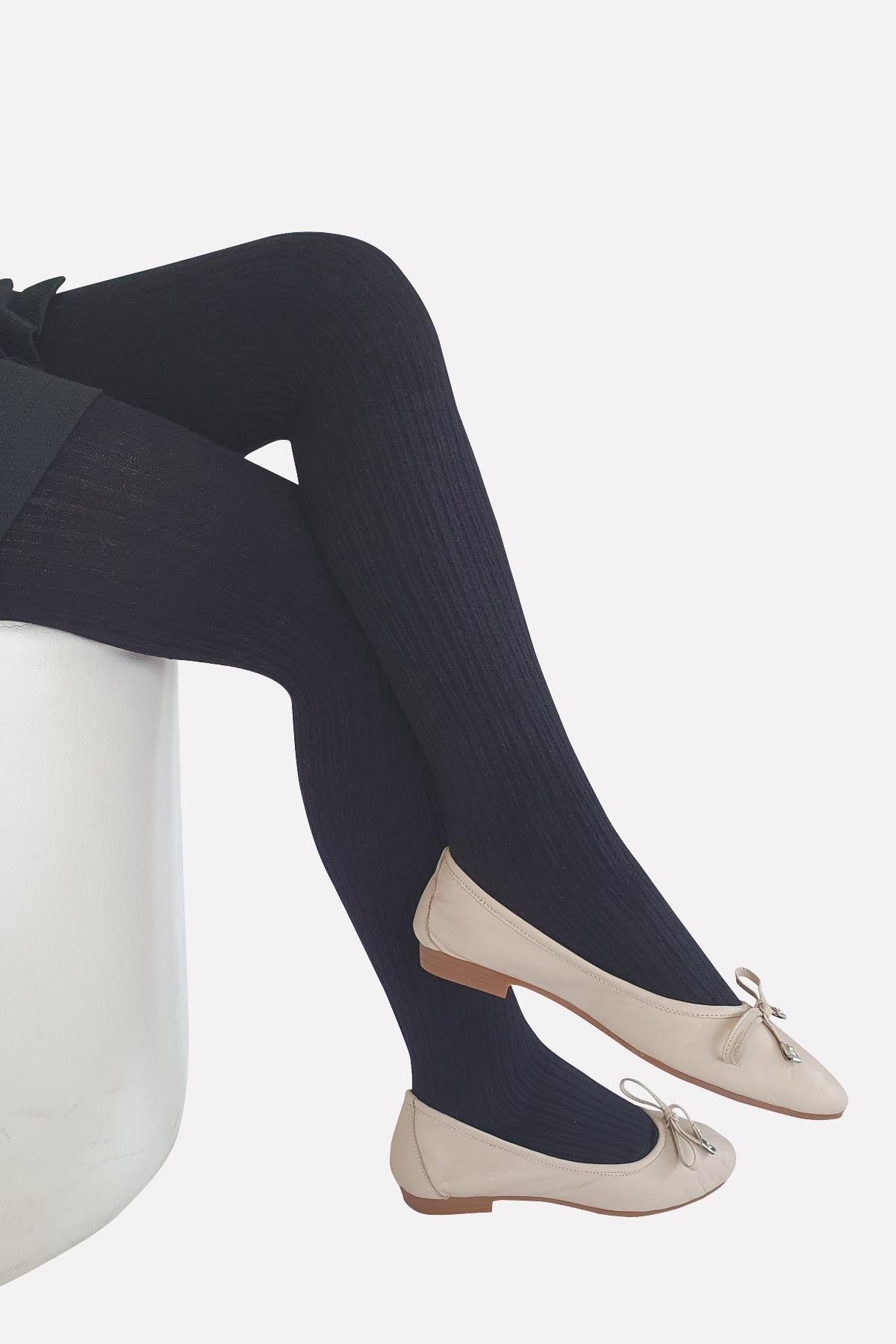 Rib Viskon Çocuk Külotlu Çorap  SİYAH