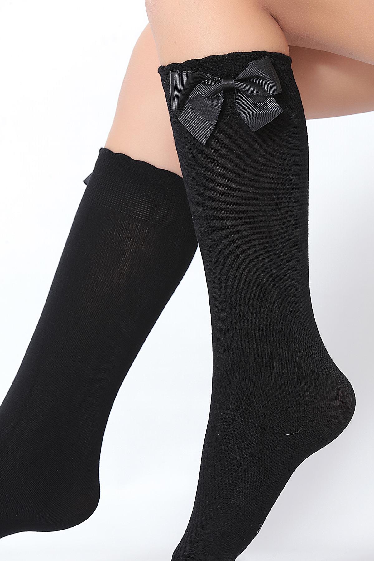 Soft Fiyonklu Viskon Çocuk Dizaltı Çorap SİYAH