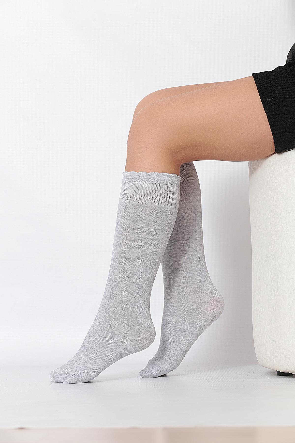 Soft Viskon Çocuk Dizaltı Çorap GRİ-MELANJ