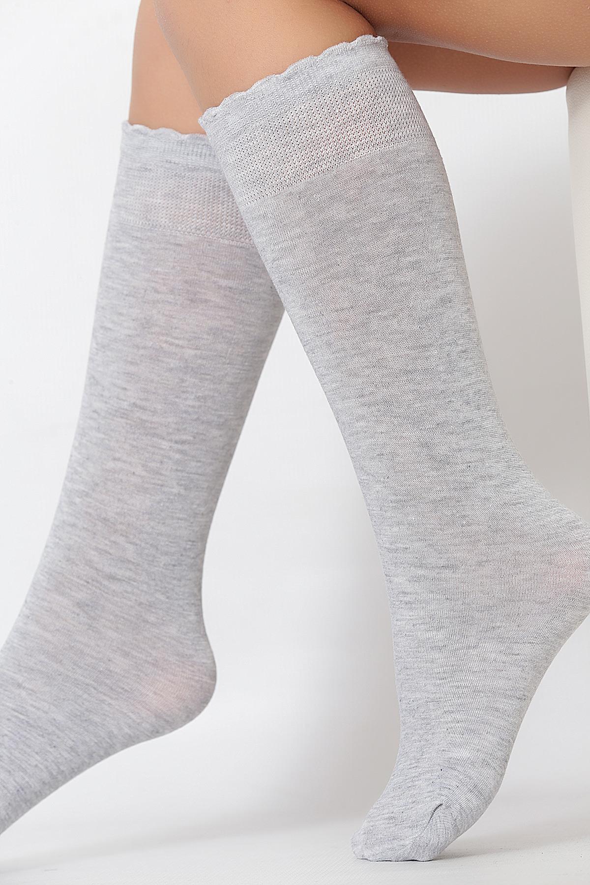 Soft Viskon Çocuk Dizaltı Çorap GRİ-MELANJ
