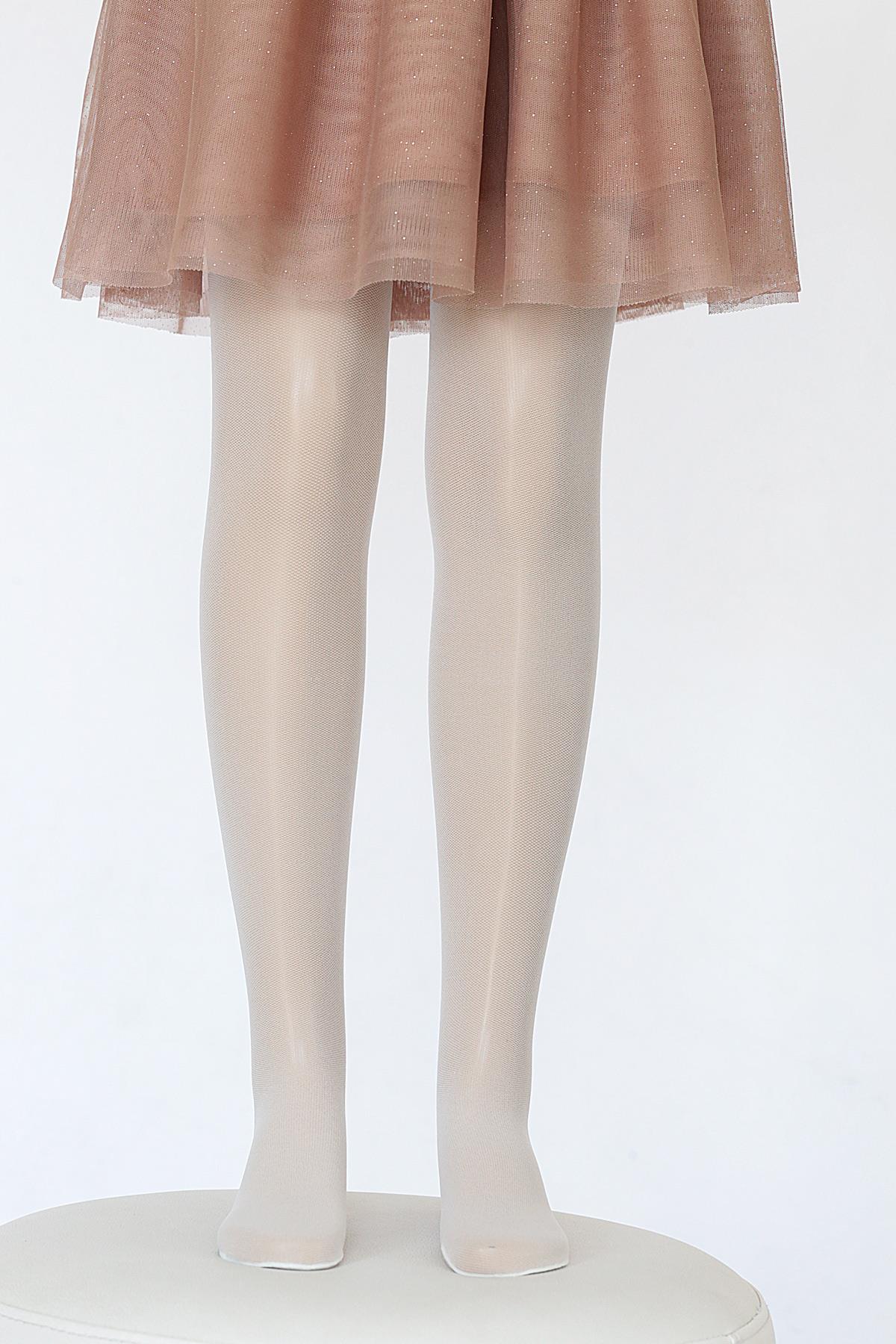 Tül File Çocuk Külotlu Çorap KEMİK